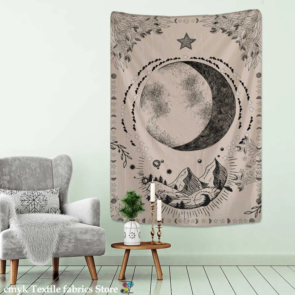 Tapissries Moon Tarot Tapestry Wall Hanging Witchcraft Hippie Tapiz Mandala Art Bakgrund Tyg Heminredning