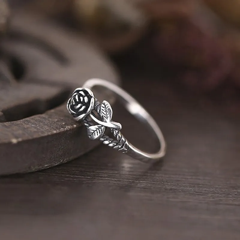 Vintage Blacke Rose Bloem Ringen Voor Vrouwen Oude Zilveren Kleur Verklaring Vinger Ring Vrouwelijke Partij Minimalistische Sieraden Groothandel