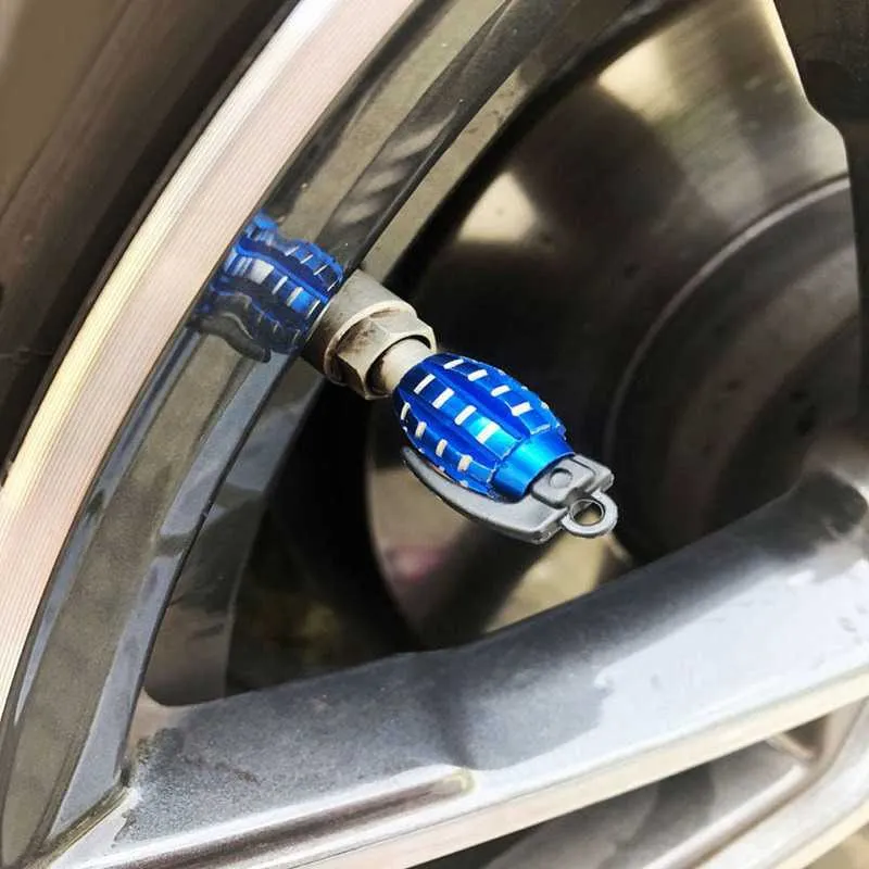 4pcs Blue Grenade Tire Valve Caps – Cool Accessory For Cars, Trucks & Motorcycles