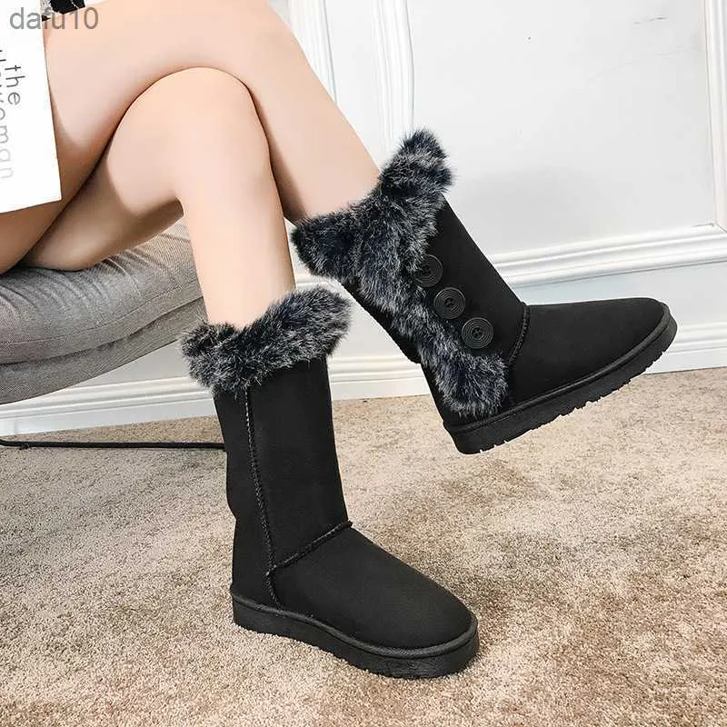 2023 Winter EUR 35-41 Women Snowboots Waterproof Lady Cotton Slip-on Boots with Fashion Fox Fur 4 colors L230704