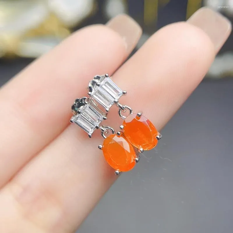 Stud Earrings Opal Rare Mexican Fire Natural Orange Red Solid 925 Sterling Silver Women's Studs