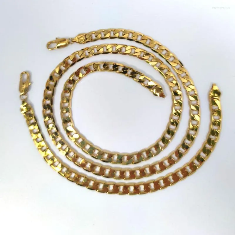 Halsband Örhängen Set Herr Dam Armband 14K Solid Fine Guld STÄMPLADE Hip Hop 7 mm 24 tum Urban Style Kubansk länkkedja