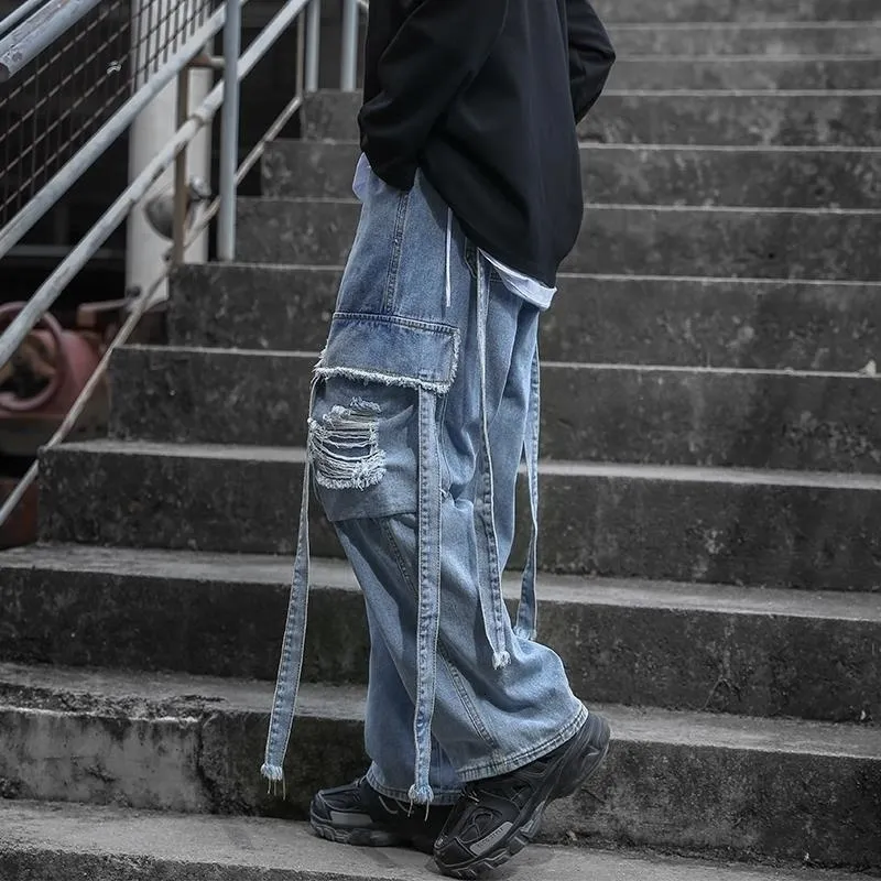 Calça rasgada store larga