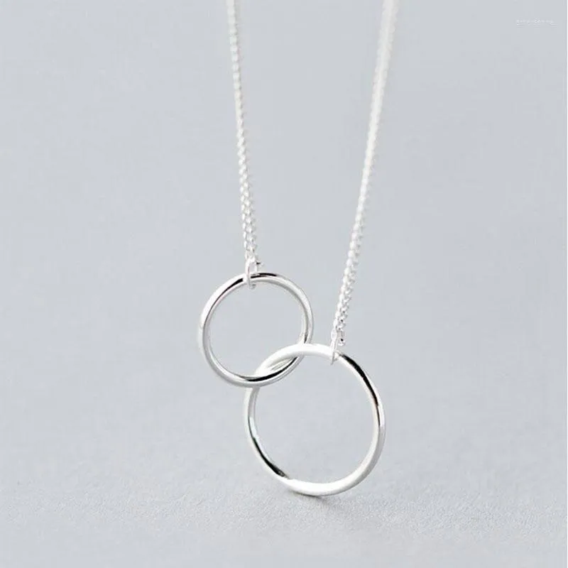 Pendant Necklaces Silver Color Exquisite Double Circle Clavicle Chain Necklace Party Charm Jewelry For Christmas Gifts Wholesale