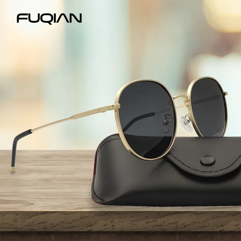 Fuqian Classic överdimensionerade runda polariserade solglasögon kvinnor mode stora solglasögon män vintage manliga glasögon för att köra UV400