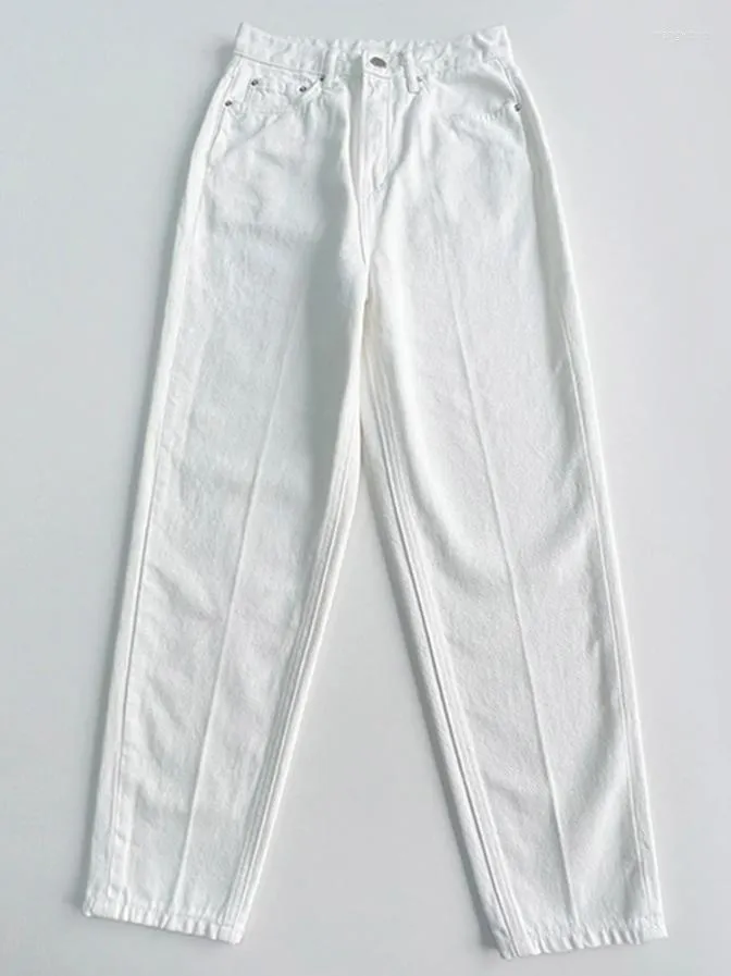 Jeans femme poches zippées couleur unie droite Denim pantalon coton décontracté