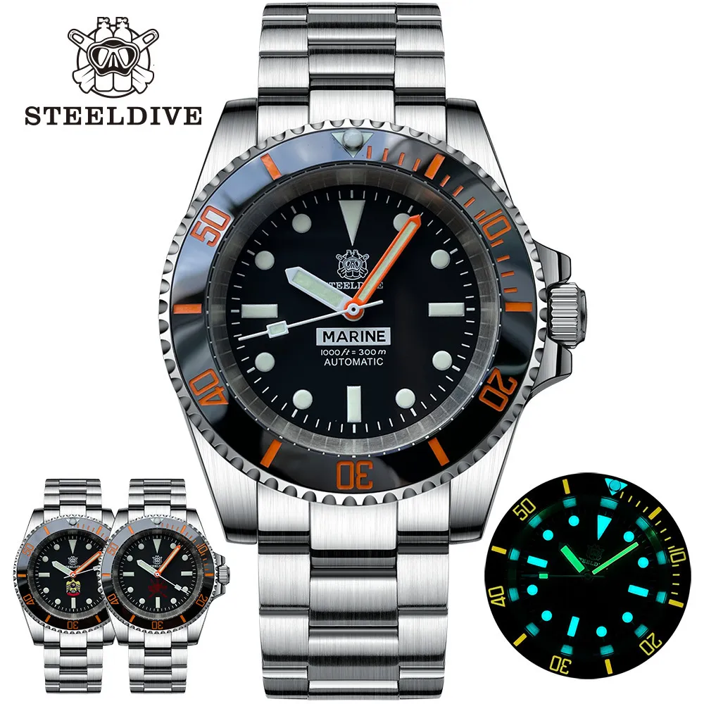 Relógios de pulso Water Ghost Relógio Mecânico Para Homens Swim SD1954C STEELDIVE Swiss Luminous Custom Made 30Bar Relógios de Pulso Retro Dive Impermeáveis 230712