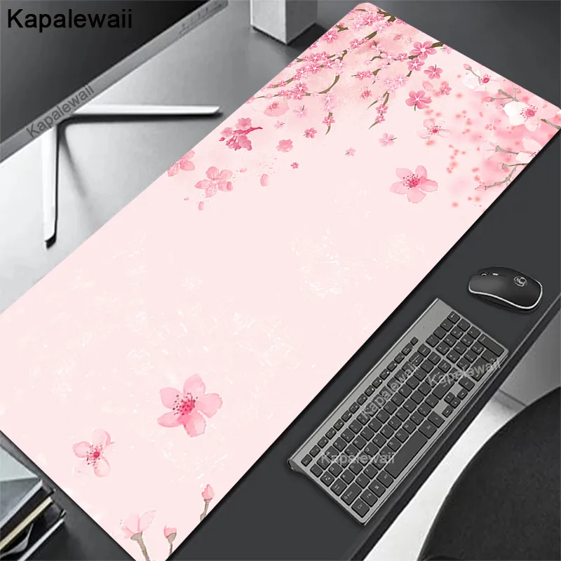 Pink Cherry Blossoms Mousepad Gamer Computer Table Large Pc Mouse Pad Art Sakura Keyboard Mause Rug Office XXL 900x400 Tappetino da scrivania