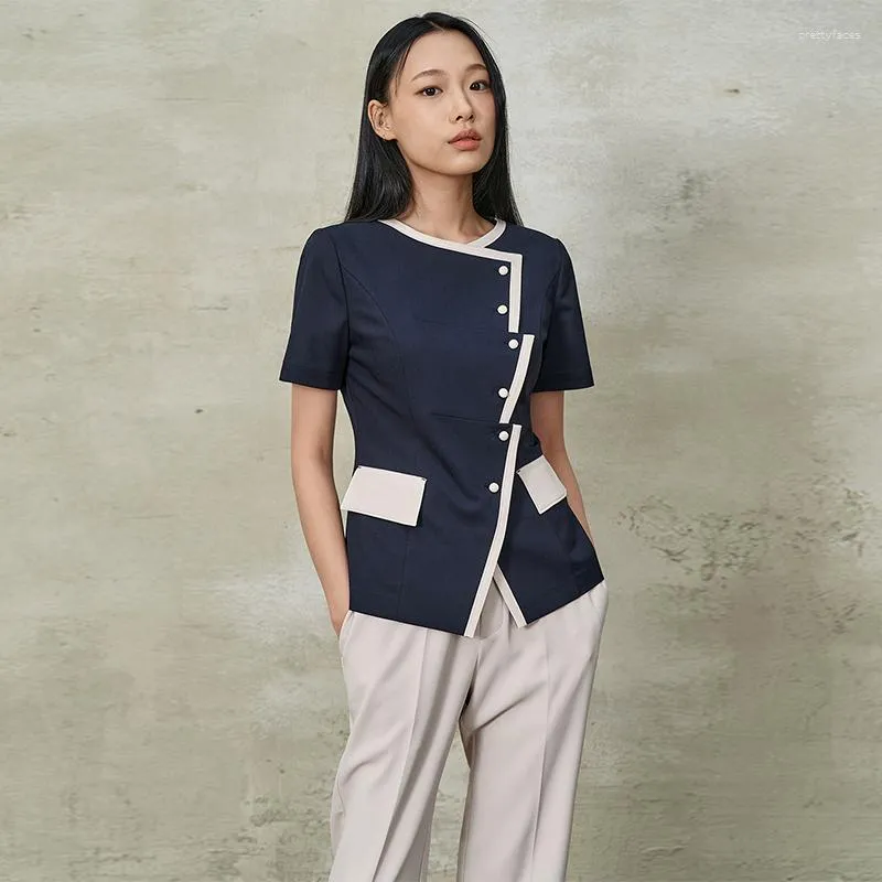 Women's Two Piece Pants Beauty Centre Women Beauticians Short Sleeve Working Clothing Sets Female Salon Uniform Suits