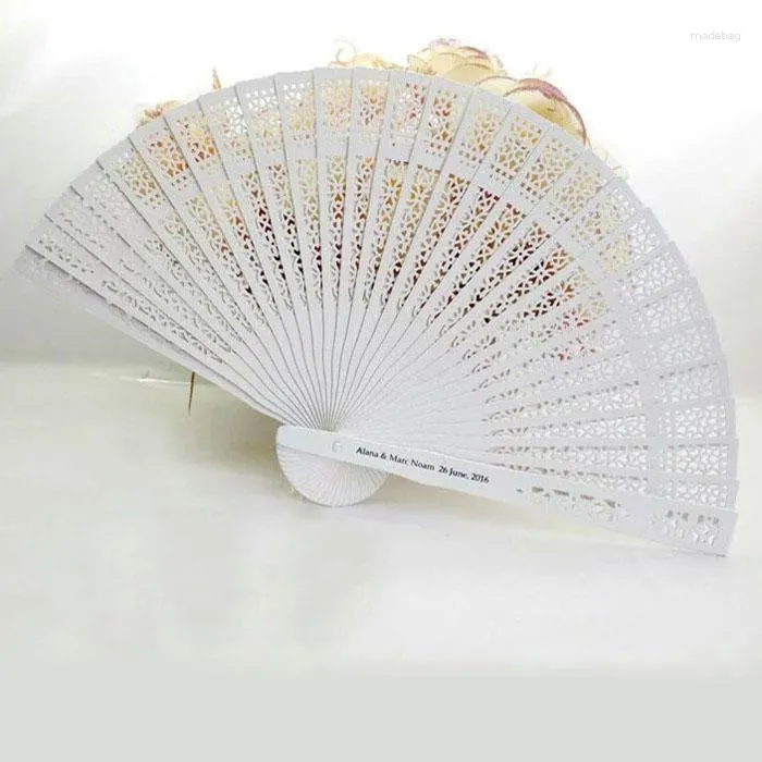 Party Favor 100pcs Sandalwood White Wedding Fan Favors Personalized Folding Hand With Bride Groom Name & Date