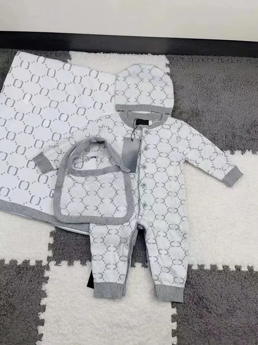 Nieuw geboren baby's Designer Rompers met wikkel dekens mode babyletter jumpsuits met konijntje hoeden zachte katoenen kinderen kleren romper