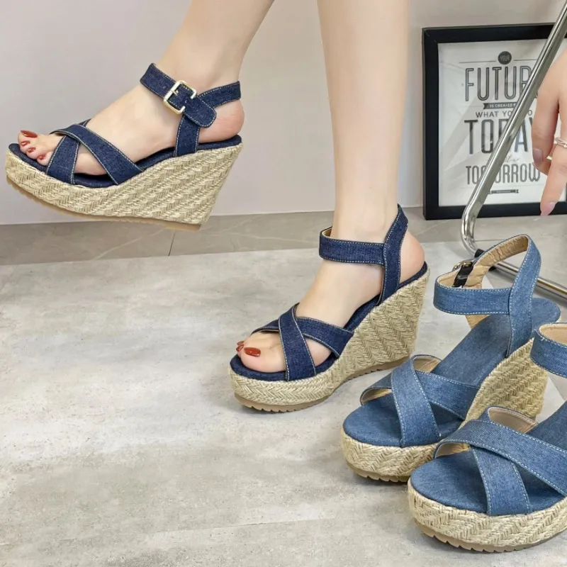 Sandalen Vrouwen Hoge Hak Wedge Casual Sandalen Zomer Plus Size Dames Schoenen Vintage Enkelbandje Open Teen Espadrille Sandalen voor Vrouwen 230713