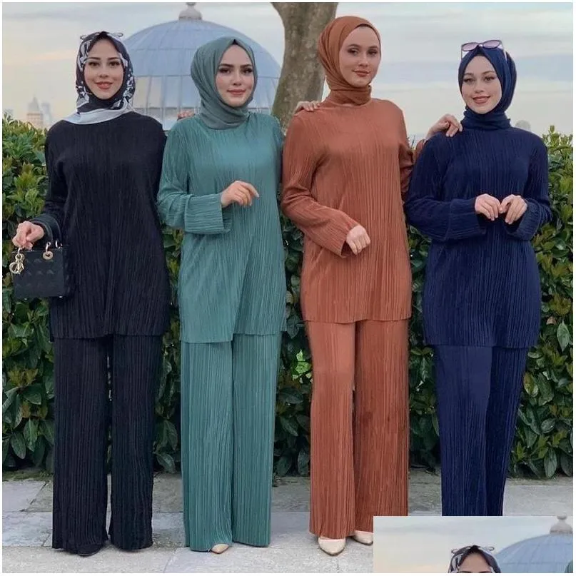 エスニック服イスラム教徒の女性トップスイスラムセットアバヤトルコファッションブラウスとドバイ Musman アンサンブル 2 ピース Setethnic ドロップ配信 Dhrhq