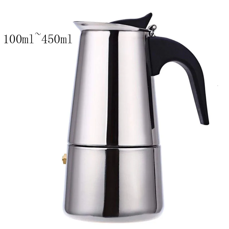 Coffee Pots Stove Top Moka Coffee Pot Stainless Steel Filter Italian Espresso Coffee Maker Percolator Tool Mocha Cafetiere 100200300450Ml 230712