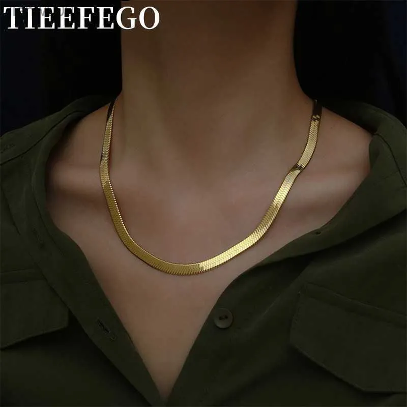 925 Sterling Silver 24K Gold 4MM Flat Chain Necklace For Women Luxury Fine Jewelry Wedding Gift Choker Clavicle Necklace L230704