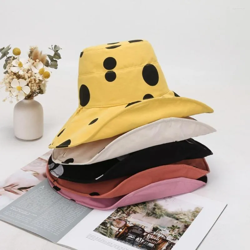 Bérets Anti-UV Sunscreen Hat Polka Dots Fisherman Cap Portable Beach For Women Summer