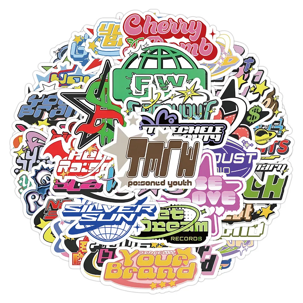 60Pcs-Pack Y2K Parole Stile Cartoon Graffiti Adesivi per Bagagli Bottiglia d'Acqua Laptop Car Planner Scrapbooking Telefono Mac Armadio Porta Decalcomanie da Muro