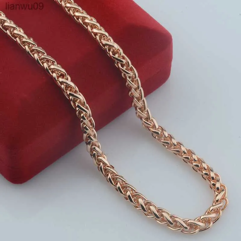 3mm 5mm Women Chains Classic Men 585 Rose Gold Color Wheat Necklace L230704