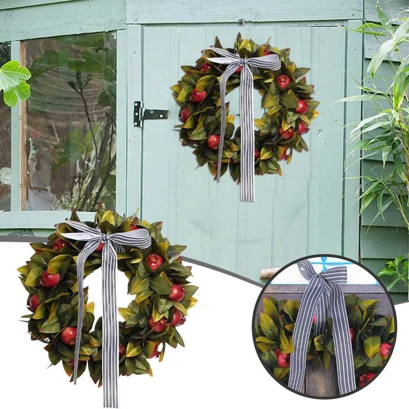 Flores decorativas artificiais coroa de flores de romã porta primavera/verão para frente 3 molduras de chapéu de natal