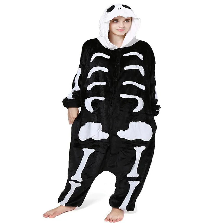 Erwachsenes menschliches Skelett-Kigurumi für Halloween und den Tag der Toten, Damen- und Herren-Einteiler mit Totenkopf-Kostüm299o