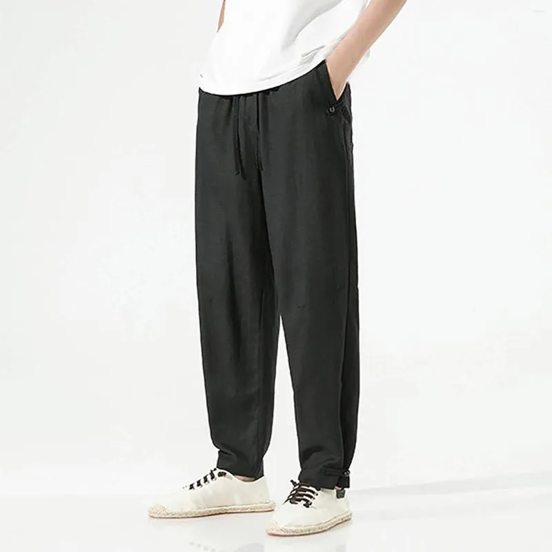 Pantalones de hombre Verano Otoño Cargo Hombres Drapeado Lino Moda Casual Delgado Oversize Retro Algodón Largo High Street Pantalones de chándal