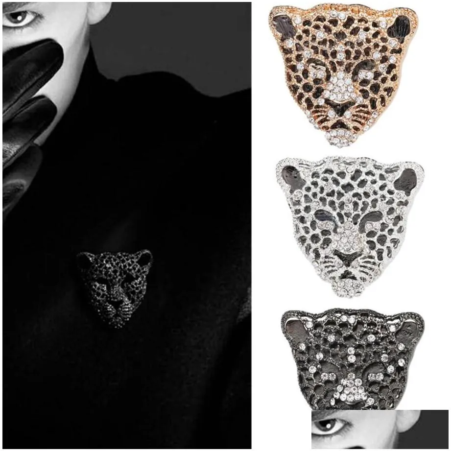 Rhinestone Crystal Black Panther Head Brooch - Sleek White Leopard Tiger Cat Warrior Pin | Animal Lover Jewelry Gift