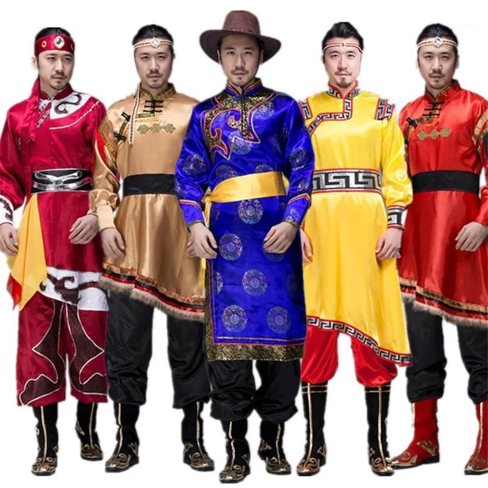 Vêtements ethniques Costumes mongols traditionnels pour hommes Prairie nationale Gengis Khan équitation danse scène Performance Asie adulte W268G