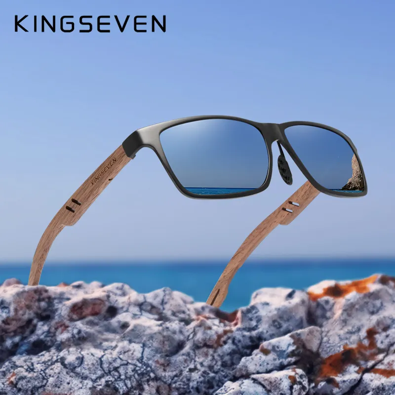 Sunglasses KINGSEVEN Design AluminumHandmade Walnut Wooden Sunglasses Men Polarized Eyewear Accessories Sun Glasses For Women 230713