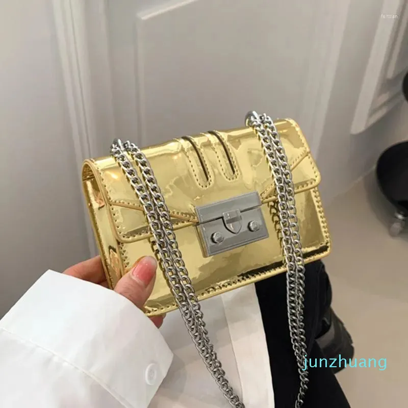 Evening Bags Fashion Women Laser Glossy Shoulder Bag Korean Patent Leather Chain Mini Crossbody Pink Orange Small Square