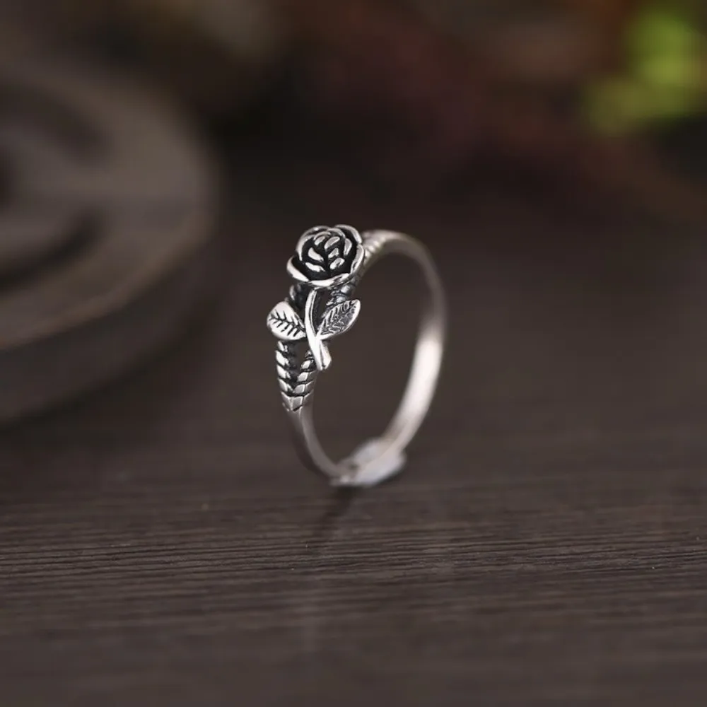 Anéis de flor rosa vintage cor de prata para mulheres noivado anel de dedo casamento festa jóias presente