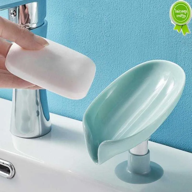 Leaf Shape Soap Box Drain Soap Holder Bathroom Accessories Travel Bathroom Soap Holder Creative Sucker Water-free Storage Box