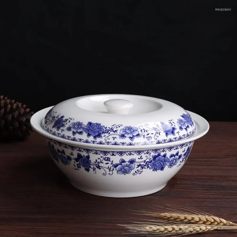 Tigelas Jingdezhen Panela de Sopa de Cerâmica Redonda de 9 Polegadas com Tampa Bone China Utensílios de Mesa Criativos Grande Tigela Doméstica