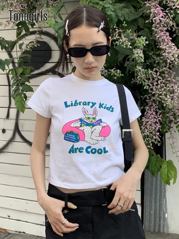 Women's T-Shirt Tongirls Vintage T-shirt Women's Printed Graphic T-shirt Y2k Crop Top Japan Kawaii Street Clothing T-shirt 2000 Grunge Top E-girl 230713