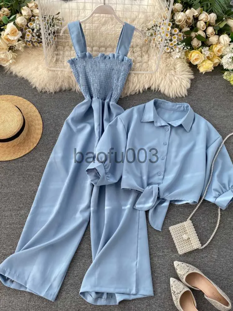 Womens Two Piece Pants Dome Cameras Fitaylor Summer Two Pieces Set Women Loose Short Sunscreen Jacket Suspending Rompers Clothing Female Casual Holiday J230713