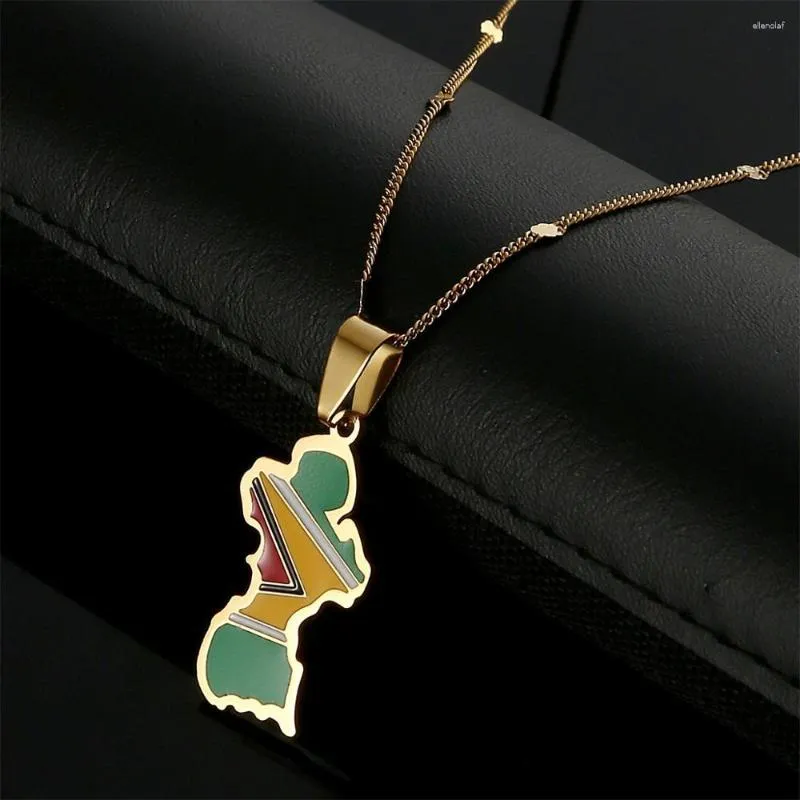 Pendant Necklaces Stainless Steel Guyana Map Flag Necklace Women Girls Guayana Jewelry
