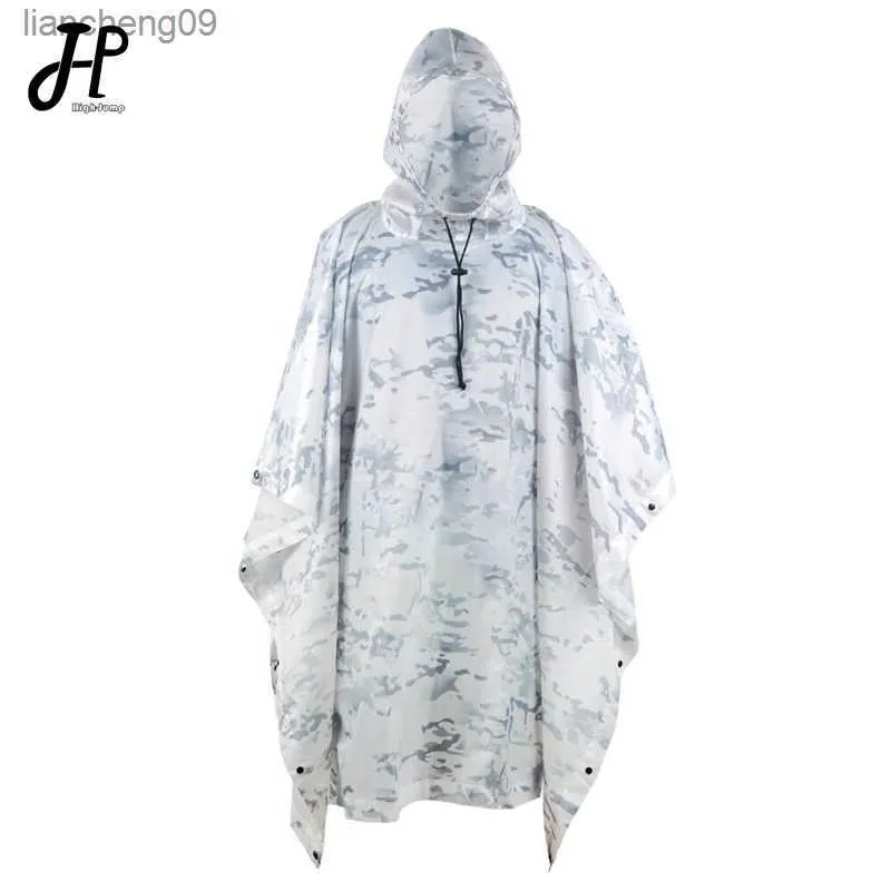 Abbigliamento antipioggia traspirante con cappuccio da esterno Poncho mimetico Impermeabile tattico militare Campeggio Escursionismo Caccia Tuta da birdwatching Abbigliamento da pioggia da viaggio