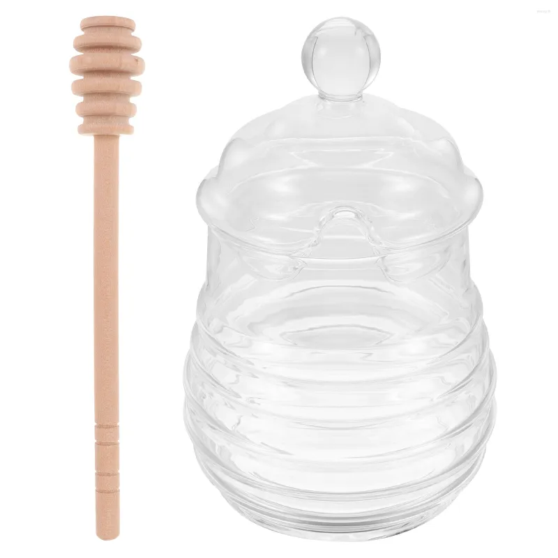 Serveringsset Förvaringsställ Syltflaska Honey Dipper Stick Klar burk Dispenser utan dropp glaskruka