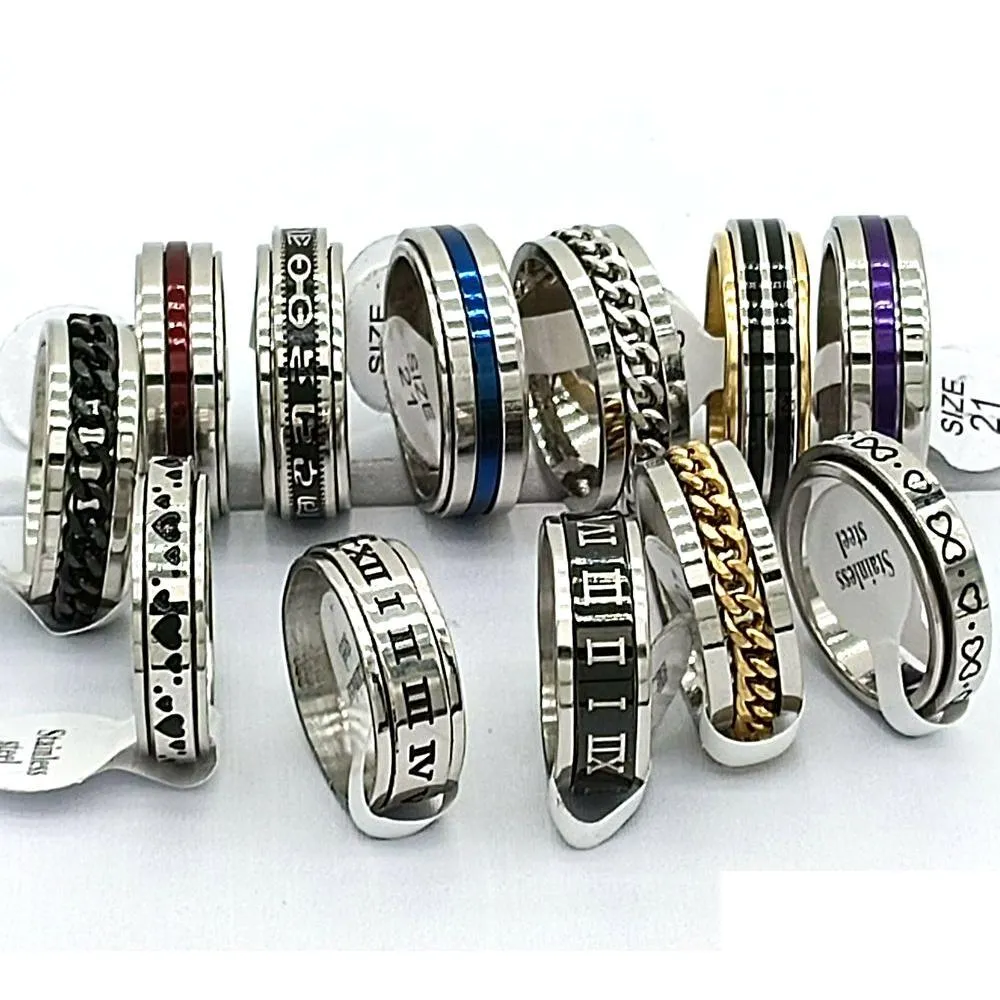 Bandringar 30 st/parti design mix spinner ring rotera rostfritt stål män mode snurr manlig kvinnlig punk smycken parti present grossist l dhclm