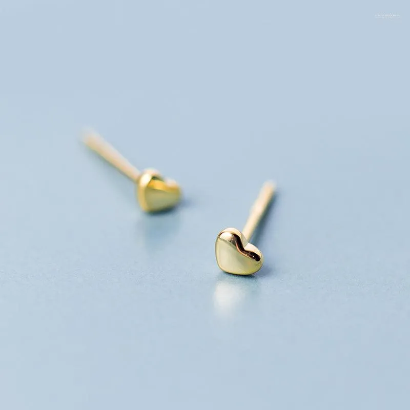 Stud Earrings MloveAcc Real 925 Sterling Silver Gold Color Petite Hearts For Women Female Authentic Original Jewelry