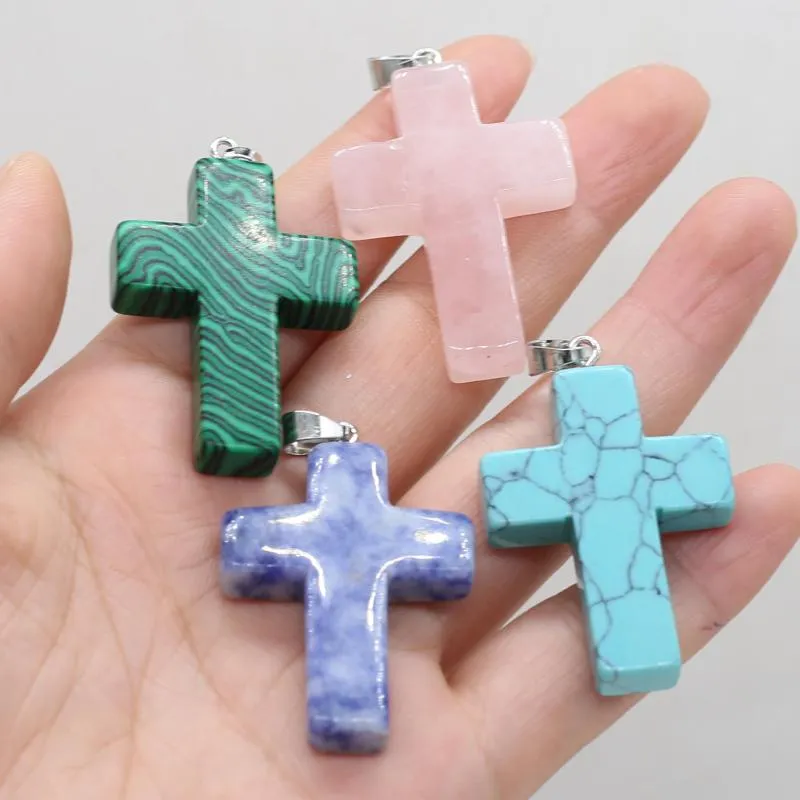 Pendant Necklaces Natural Stone Charms Cross Shape Necklace For Jewelry Making DIY Earrings Accessories 28x45mm