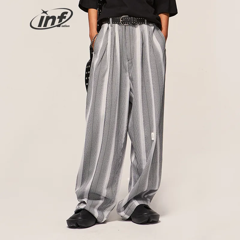 Men's Pants INFLATION Colorblock Twill Wide Leg Pants Men Spring Loose Fit Straight Suit Trousers Streetwear 230712