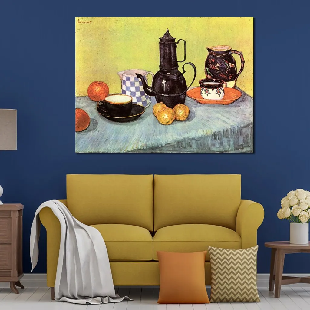 Handgjorda konstverk dukmålningar av Vincent Van Gogh Still Life With Blue Emamel Coffeepot Modern Art Kitchen Room Decor