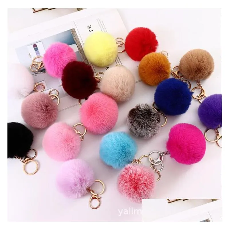 Porte-clés Longes 16 Couleurs 8 Cm Moelleux Faux Boule De Fourrure De Lapin Femmes Filles Voiture Sac D'école Porte-clés Mignon Pompon Chaîne Bijoux Accesso Dhra6