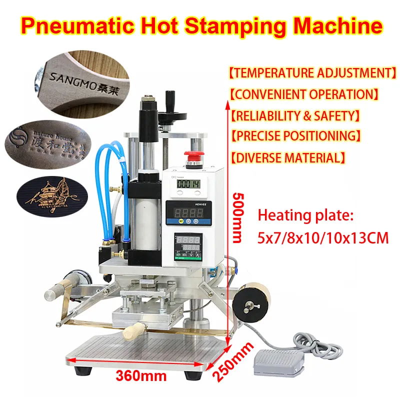 QS101 Máquina Pneumática de Carimbo a Quente QS100 Máquina de Bronzeamento para Gravação em Relevo para Cartão de PVC DIY Papel de Couro Madeira Logotipo Personalizado Prensa Térmica