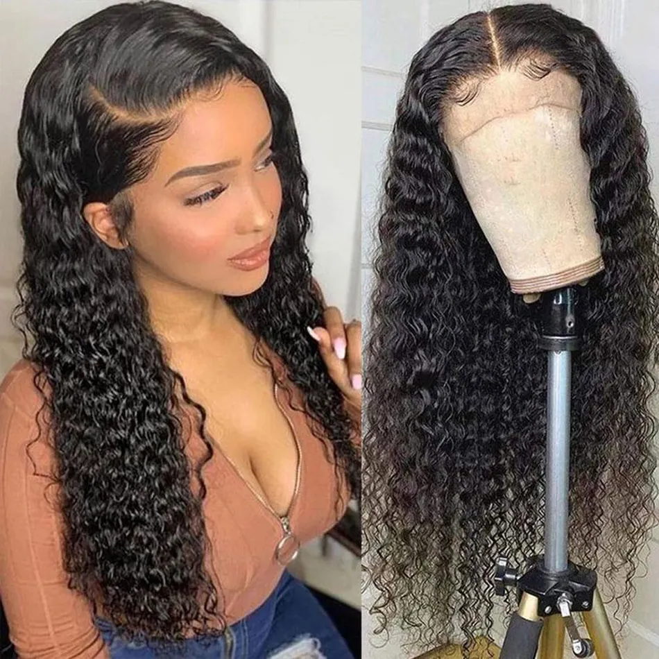 26 polegadas Brazillian Deep Wave Wig 13x4 Lace Frontal Wigs Water Wave Curly Lace Front Hair Wig HD Curly Human Hair Wig