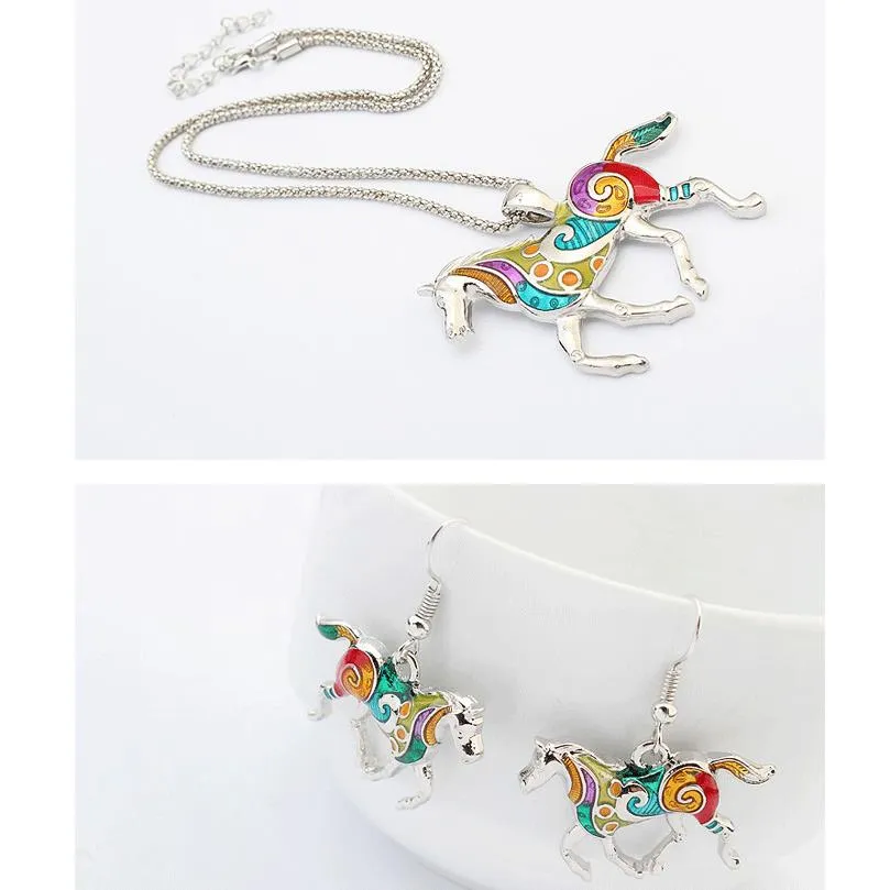 Earrings Necklace Animal Jewelry Sets For Women Rainbow Horse Starfish Necklaces Party Charm S1