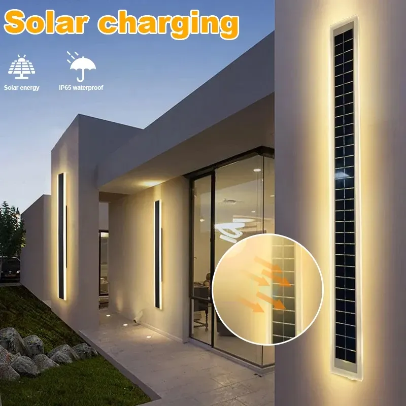 Luz de pared Led solar para exteriores, 20cm, 60cm, 100cm, resistente al agua, IP65, lámpara de pared larga para jardín, porche, lámpara de lavado para villas con patio