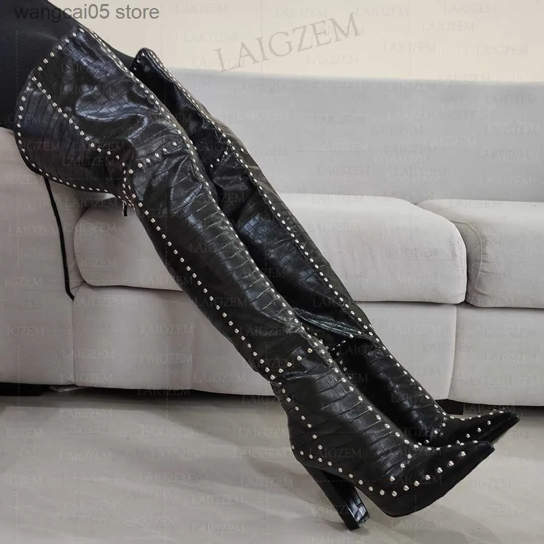 Stiefel Frauen Oberschenkel Hohe Stiefel odile Drucken Dicke Heels Stiefel Über Knie Damen Schuhe Frau Frauen Stiefel Große Größe 38 43 47 T230713