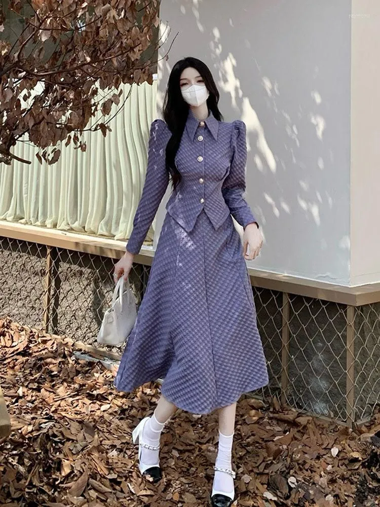 Work Dresses Vintage Elegant Single Breasted Jacket Coat A Line Midi Skirt Fashion 2 Pcs Sets High Quality 2023 Two Piece Robes