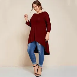 Pants Plus Size Clothing Women Quarters Sleeve Long Loose Asymmetrical Hi Low Tops Solid Red Casual Tshirt Tunics Fashion Blouse 6xl